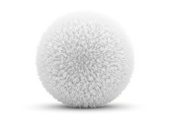 Three dimensional sphere covered in dense white fur texture sits on a clean surface