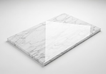 Rectangular slab of polished white stone material with prominent gray veining resting on a plain light background.