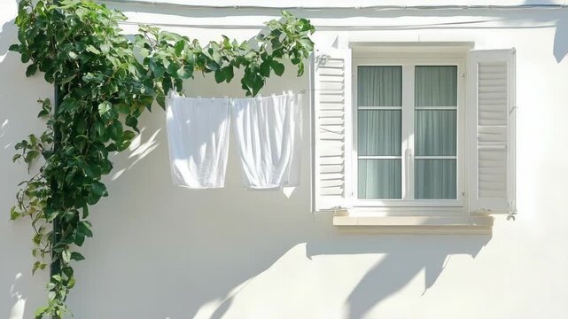 selective focus fresh laundry hanging outside in sunlight