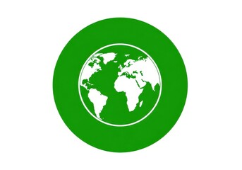 Simple white representation of the planet earth centered within a vibrant green circular frame