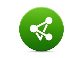 Bright green circular button displays a white icon representing interconnected data points or connections