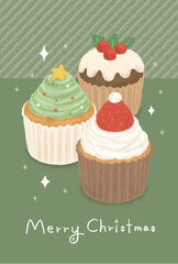カップケーキのイラストが可愛いクリスマスカード