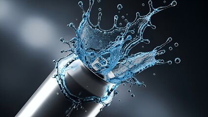 Metallic Thermos Bottle Splashing Water in Motion with Cool Blue Tones