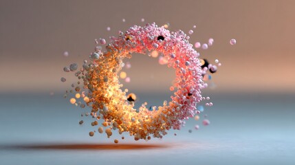 Conceptual vibrant ring of glowing particles forming a dynamic torus shape, showcasing a mesmerizing gradient from warm orange to soft pink, rendered in high-resolution detail.
