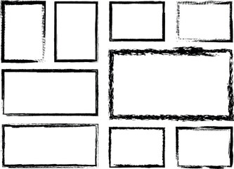 Collection of distressed rectangular frames in black and white grunge style