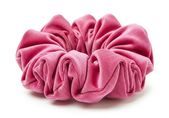 Plush pink fabric hair accessory is isolated against a clean white background