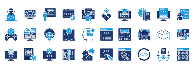 coding for kids icon sheet glyph blue
