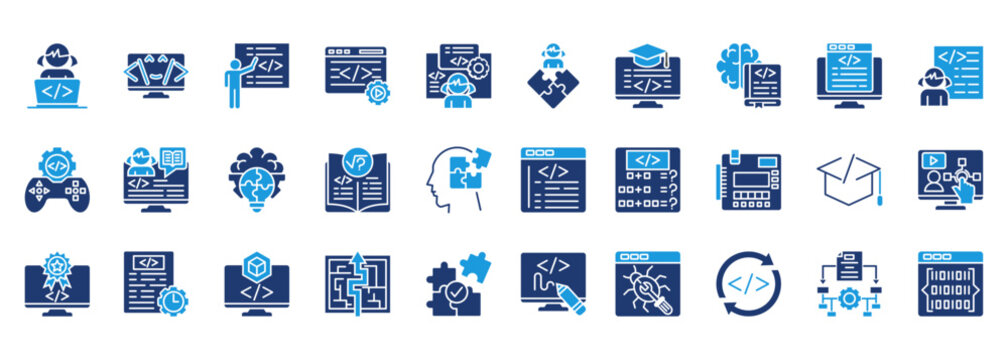 coding for kids icon sheet glyph blue