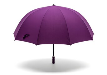 Open purple rain protection device rests against a white background with a subtle shadow