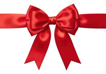 Bright red satin ribbon tied into a decorative bow centered on a plain white background