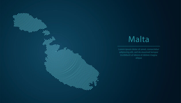 Malta map contour with abstract circular line pattern