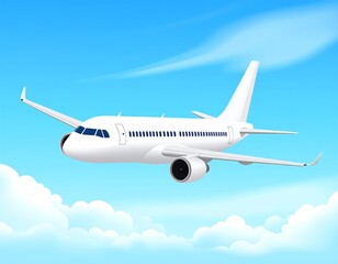 Fototapeta premium White passenger jet in the sky, surrounded by fluffy white clouds