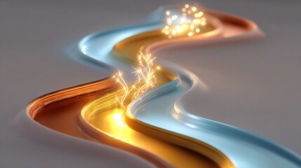 Conceptual abstract flowing lines with sparkling light effects, symbolizing data transfer and digital connectivity, presented with vibrant colors and a dynamic, modern aesthetic.