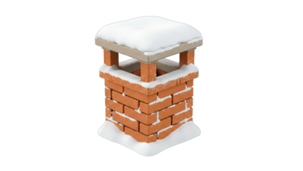 Snow-covered Brick Chimney on White Background