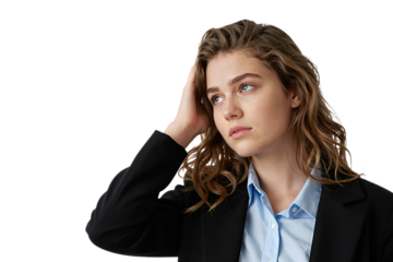 Young businesswoman in professional attire looking upward