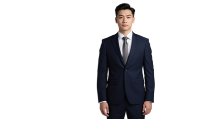 Young Asian man in a stylish navy blue business suit