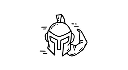 Spartan Helmet and Bicep Line Art Illustration.