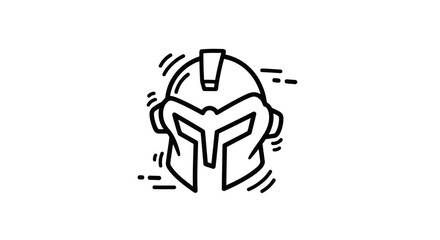 Spartan Helmet Line Art Illustration with Dynamic Dashes.