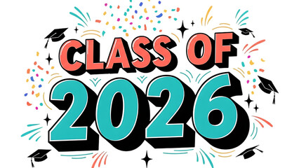 Class of 2026 Colorful Graduation Typography with Confetti
