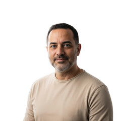 Obraz premium Man stands and looks at the camera with a neutral expression in a well-lit space