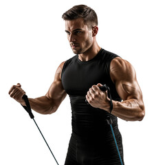 Muscle training session with resistance bands at home during daytime hours