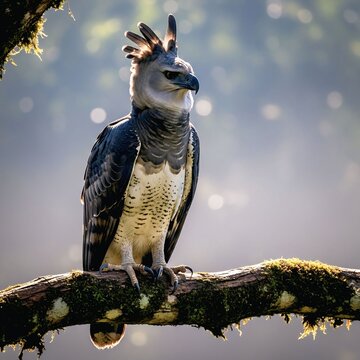 Harpy Eagle Perched on Tall Jungle Branch