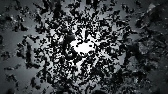 Silhouette of mysterious figure surrounded question marks