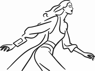 Fototapeta premium Stylish woman in simple line art illustration. Fashionable. Office casual.