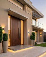 Modern Luxury House Front Elevation &ndash; Statement Entry Door