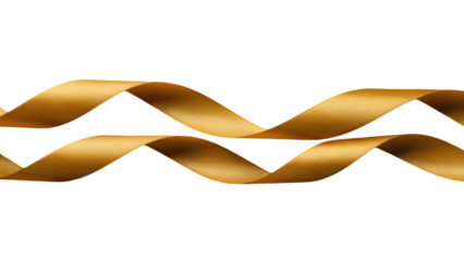Golden ribbon waves elegant design isolated on transparent background