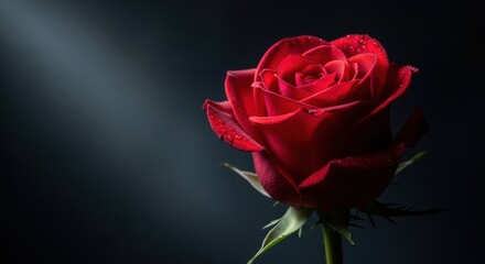 Fototapeta premium Elegant Red Rose Against Dark Dramatic Background 