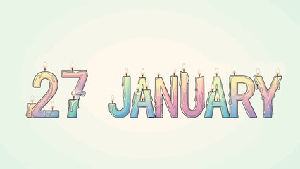 Colorful 27 January text made of candles celebrating a special date or event.
