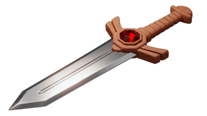 Sword with Red Gem Isolated on White