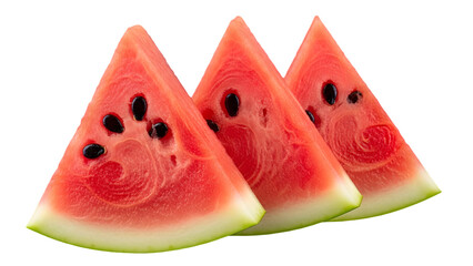 Three slices of watermelon fruit isolated on transparent background