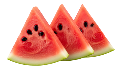 Three slices of watermelon fruit isolated on transparent background