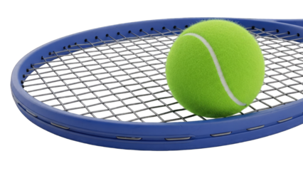 Tennis Ball Resting on Racket, Close-up