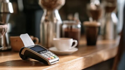 A seamless payment experience captured in two frames, showcasing a person's hand holding a smartphone with a QR code, poised to make a contactless transaction at a café counter - Powered by Adobe
