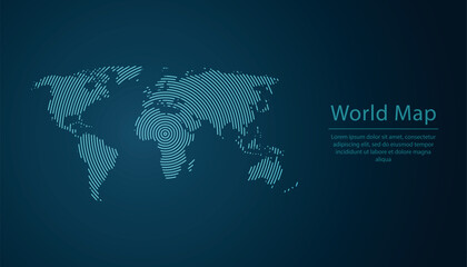Digital world map with glowing concentric blue lines in tech style © magr80