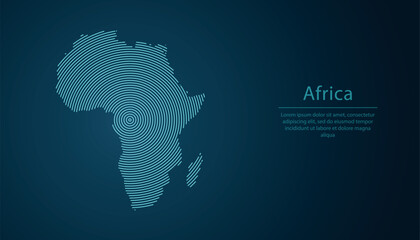 Abstract circular line map of African continent on dark background
