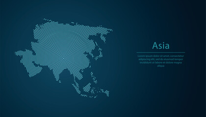 Concentric circle line map of Asia in digital neon style