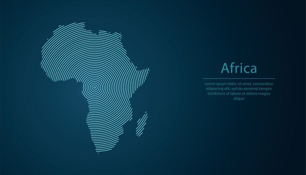 Abstract circular line map of African continent on dark background