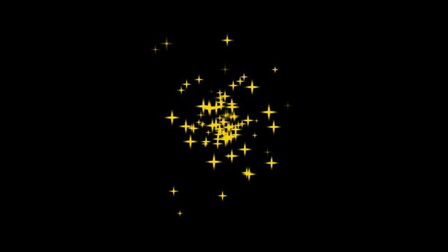 Yellow explosion of light fireworks flash or glitter motion explosion animated on black background, 4K video