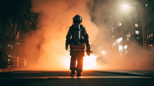 炎の夜に立ち向かう日本人女性消防士の揺るがぬ決意