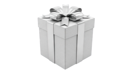 Silver Gift Box with Ribbon on White Background