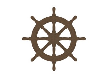Wooden ship helm rendered with a textured brown surface isolated on white