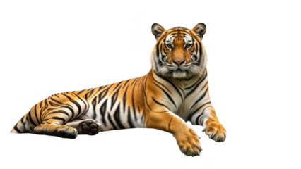 Tiger lying down on black background