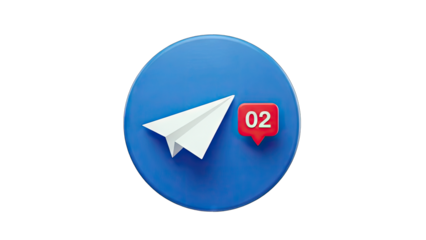 Telegram Paper Airplane with Notification on Blue Circle