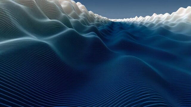 Abstract Landscape with Waves and Blue Sky Above Water Surface