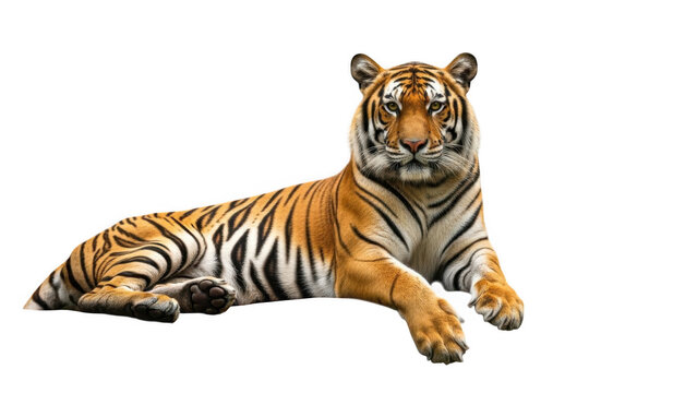 Tiger lying down on black background