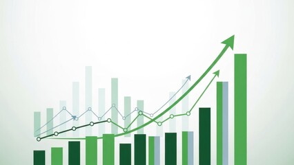 Green economic growth diagram with upward trending lines and bar graphs for business and finance